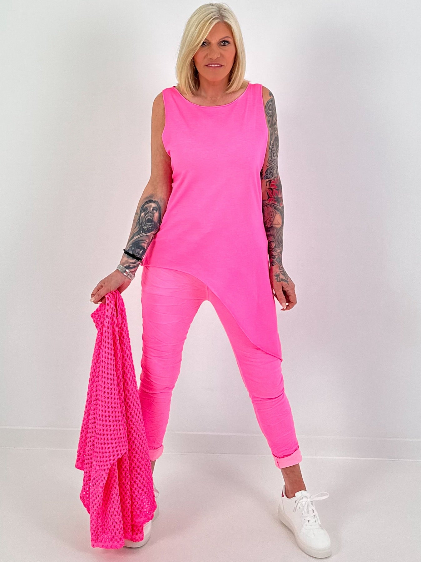 Asymmetrical Long Top - Neon Pink
