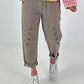 Hose mit elastischem Bund und Knopfdetails - taupe