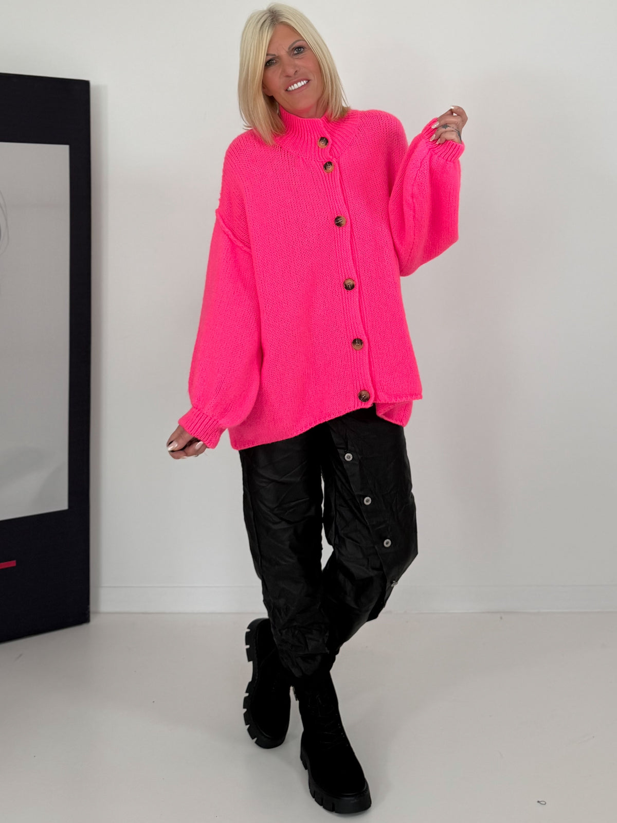 Oversized Strickjacke - neonpink