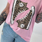 T-Shirt with leopard shoe print - pink