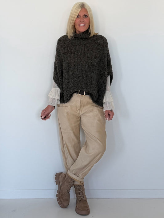 Knusse grofgebreide debardeur - mokka