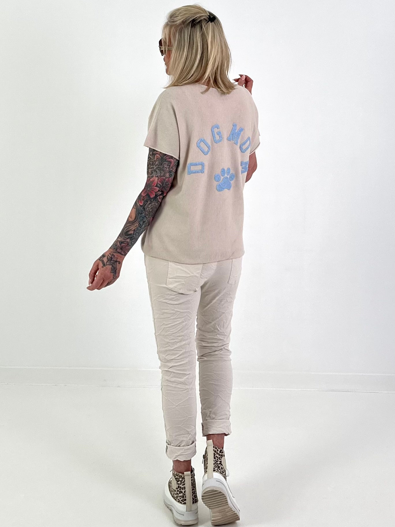 Fine Knit Dog Mom Shirt - Beige