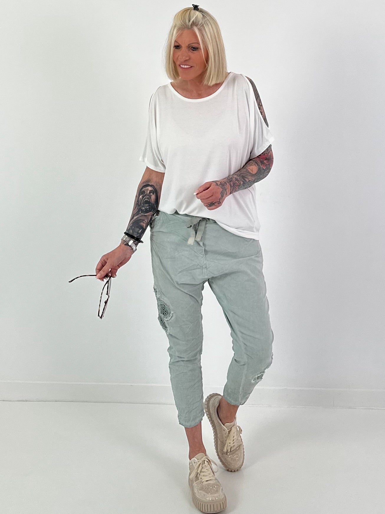 T-Shirt with Cut-Outs - White