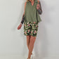 Ballon Blusen Top mit V-Neck - khaki