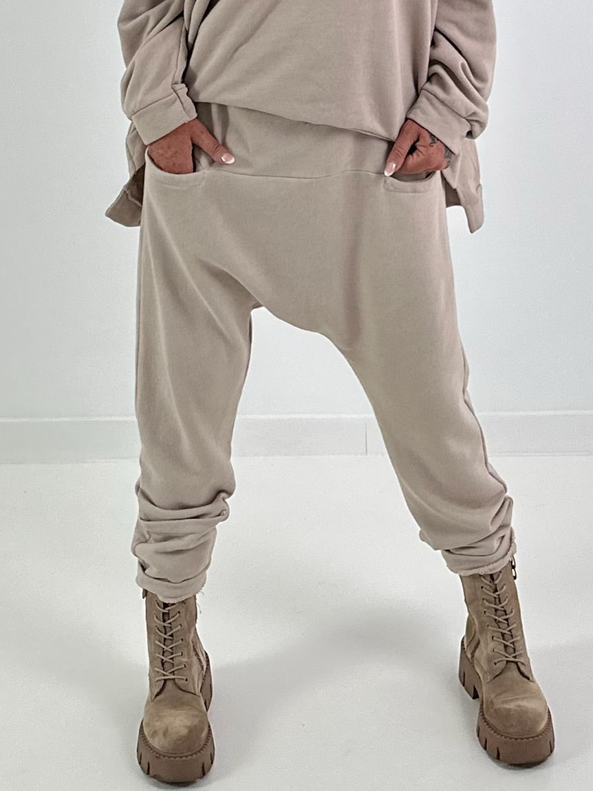 Sweat Baggy mit Tasche - beige