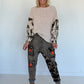 Grobstrickpullover mit Sweatärmeln Skull - beige