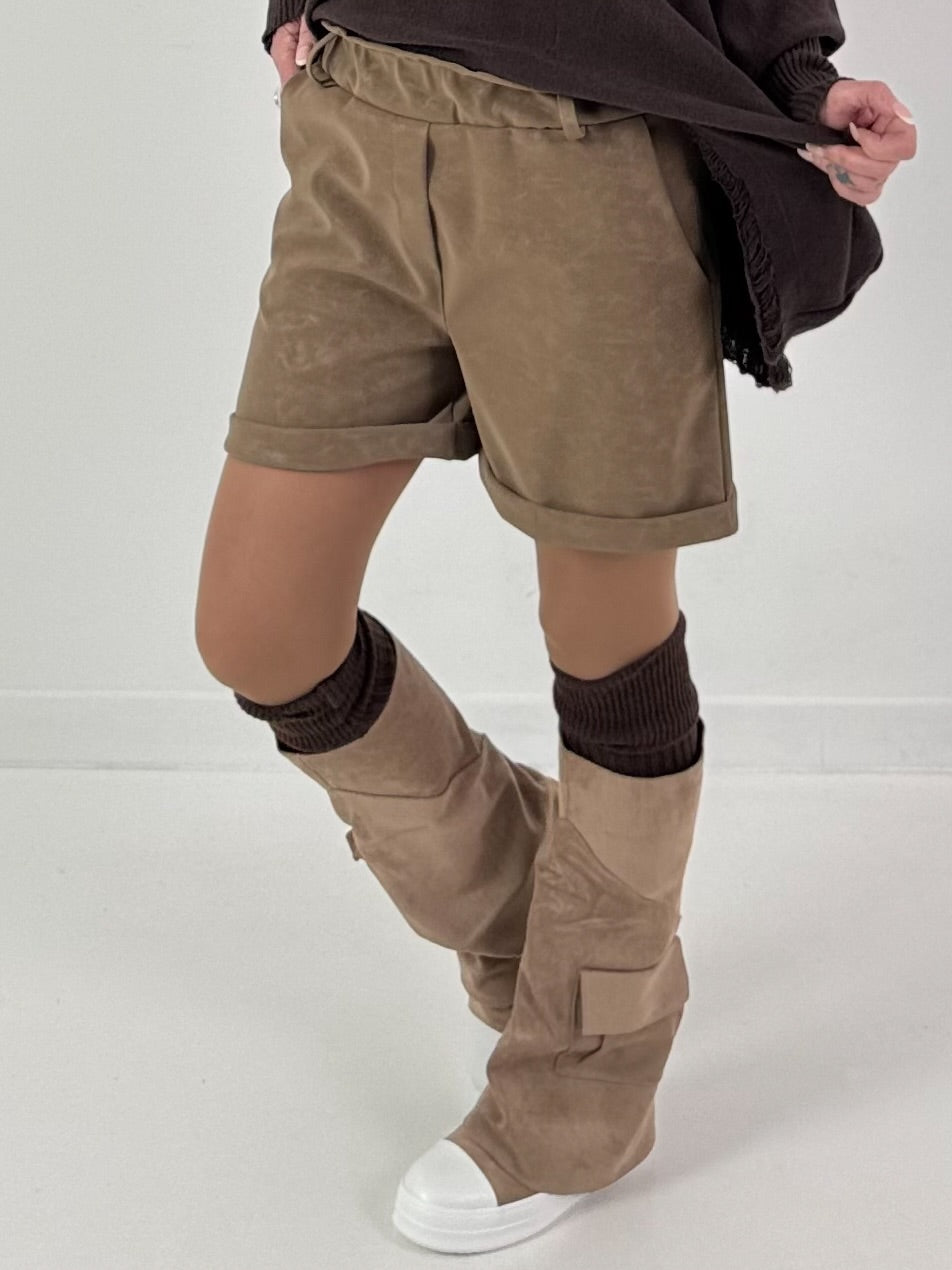 Leather-look shorts, model "Velvet Shine" - taupe
