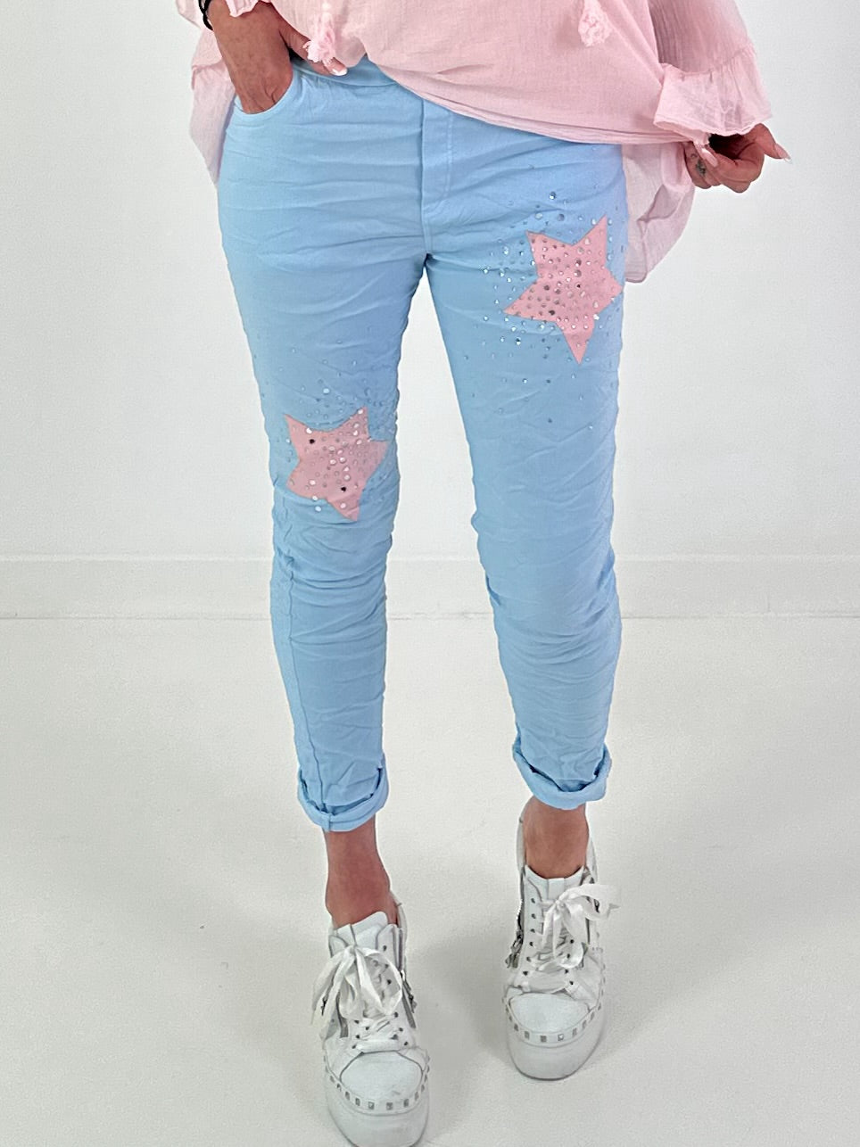 Broek met sterren - lichtblauw