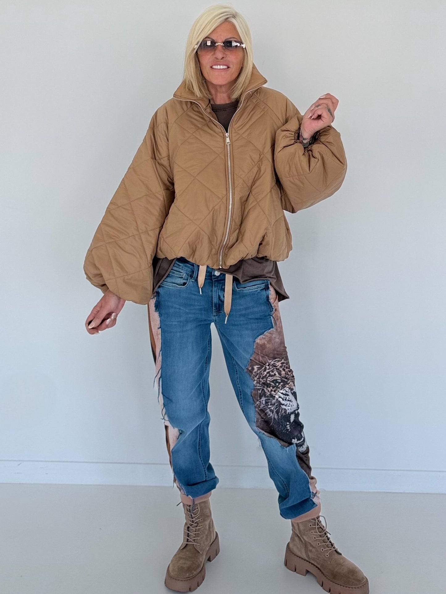 Jacket with puff sleeves - camel