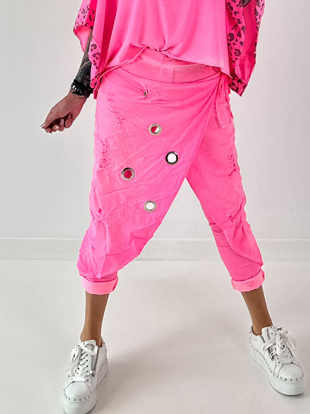 Stylische Hose im Knit-Look - neonpink