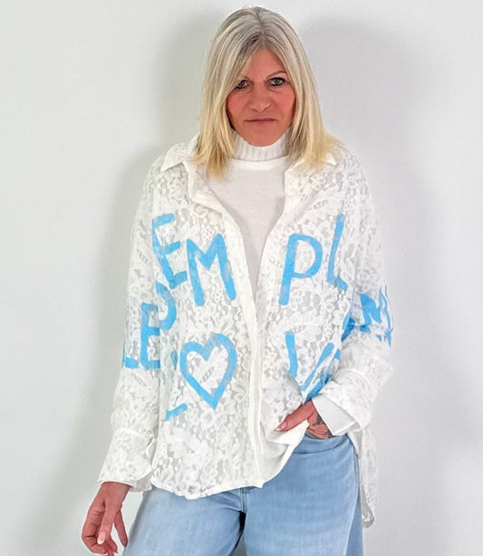 Spitzenbluse Modell "Semple Love" - weiss-hellblau