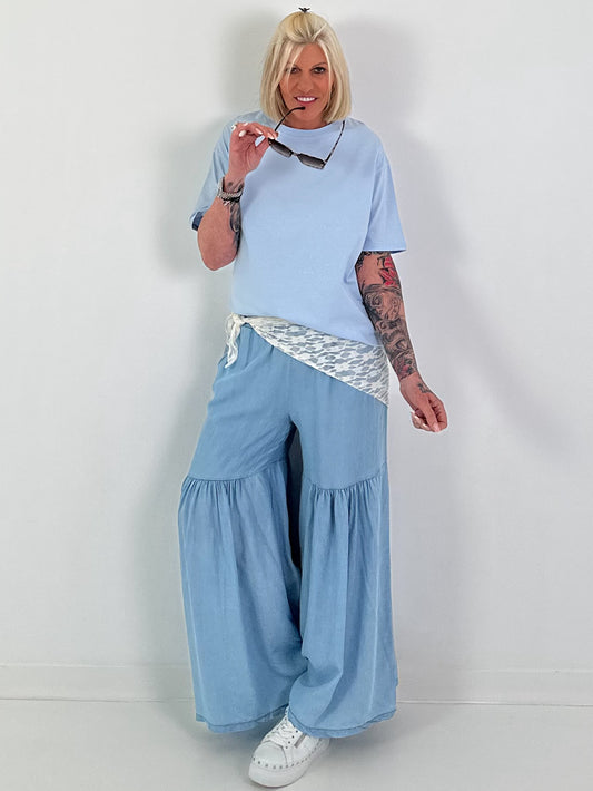 T-shirt met glitterdetails - lichtblauw