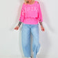Cropped Sweater Happiness - neon pink