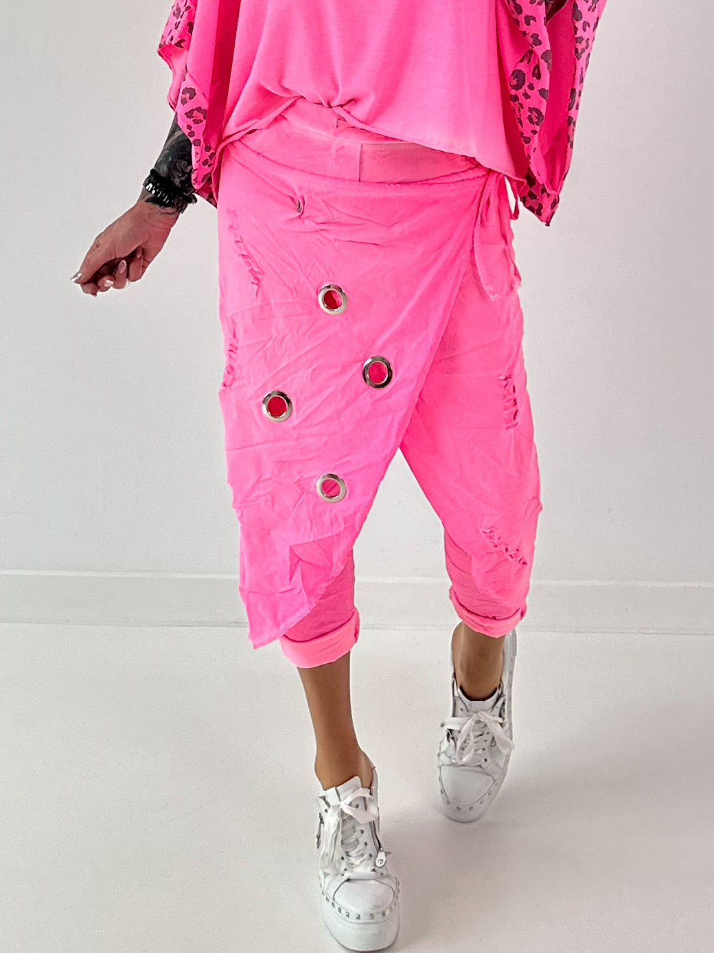 Stylische Hose im Knit-Look - neonpink