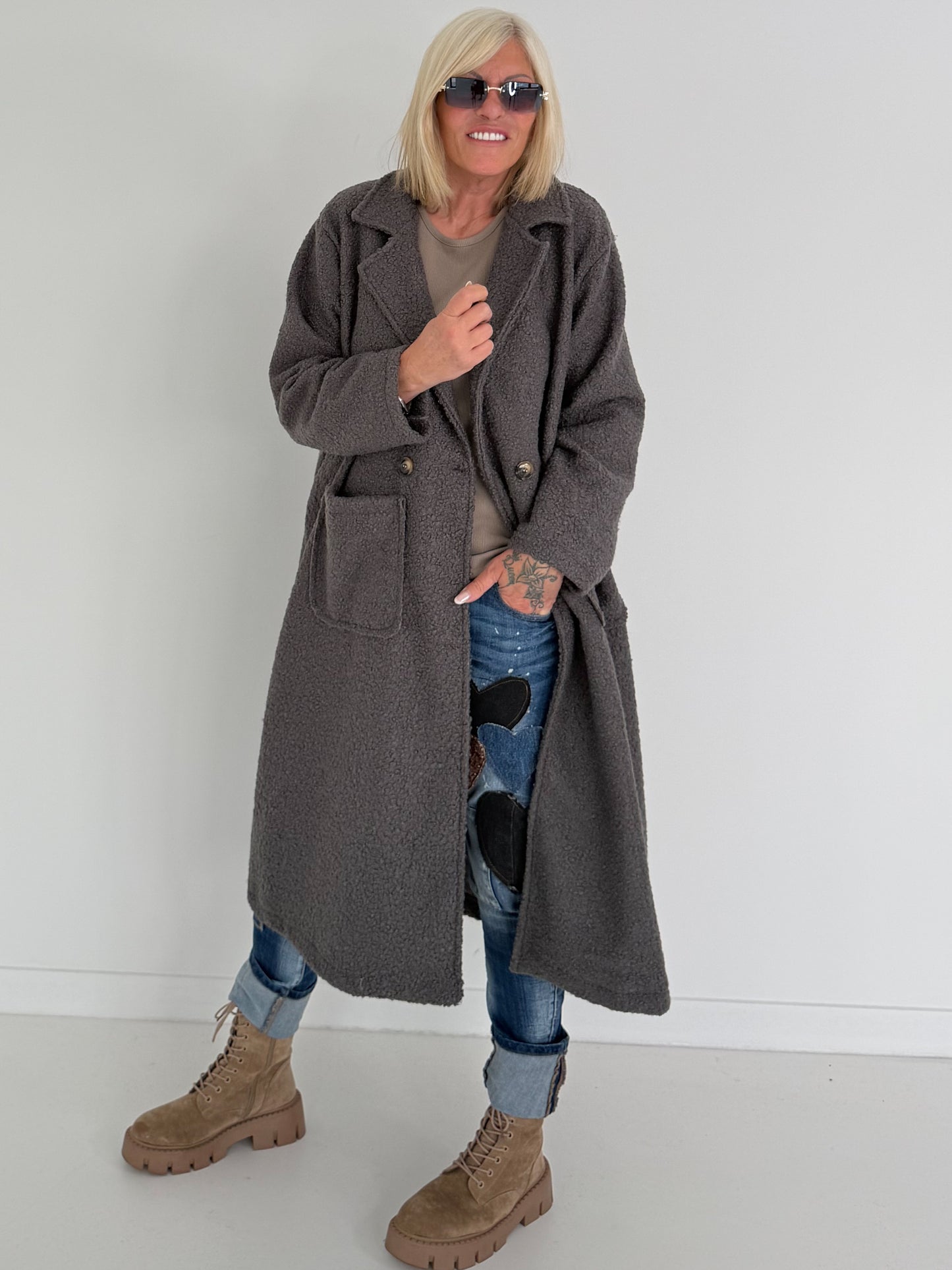 Weicher Bouclé Mantel - anthrazit