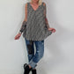 Plissee Long Top mit Grafik-Print - weiss-schwarz