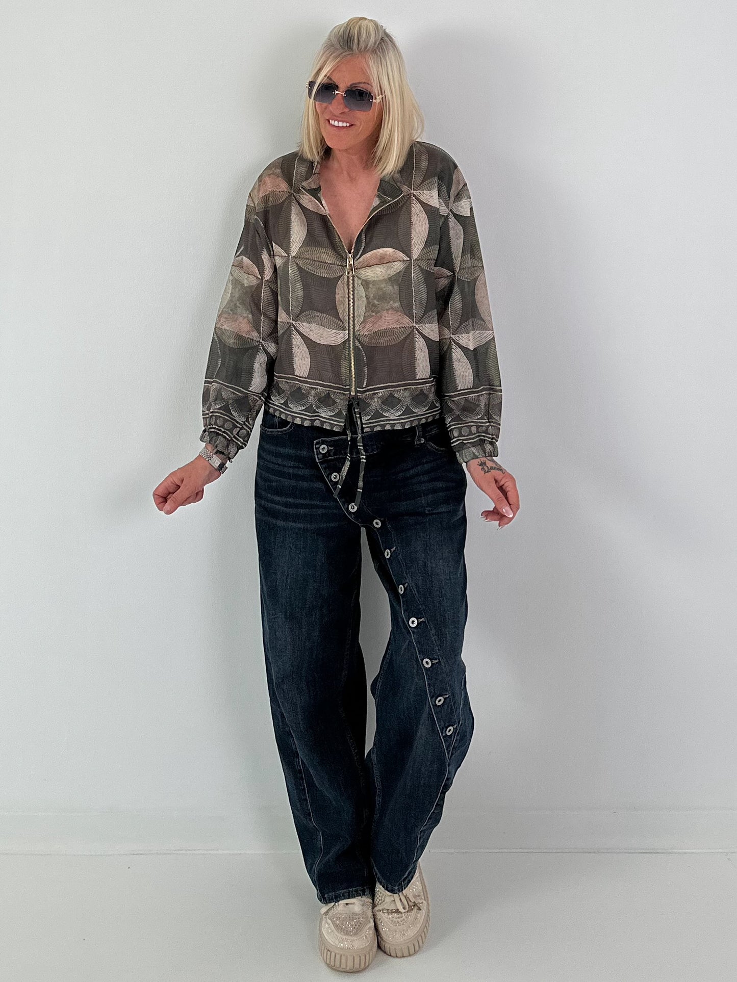 Patterned shirt jacket - khaki