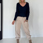Rippshirt mit fransigem V-Ausschnitt - marine