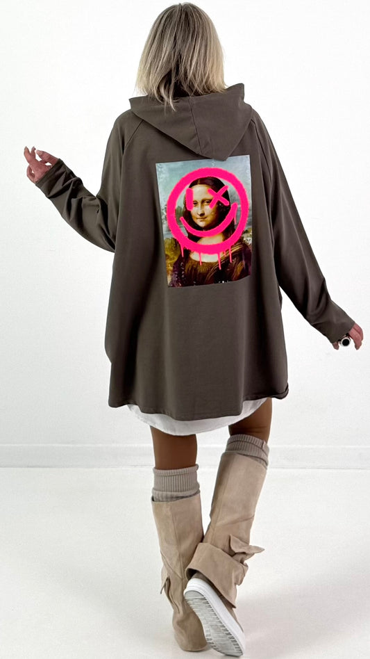 Hoodie model "Neon Icon Clash" - taupe