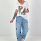 T-Shirt mit Leo Schuhprint - weiss