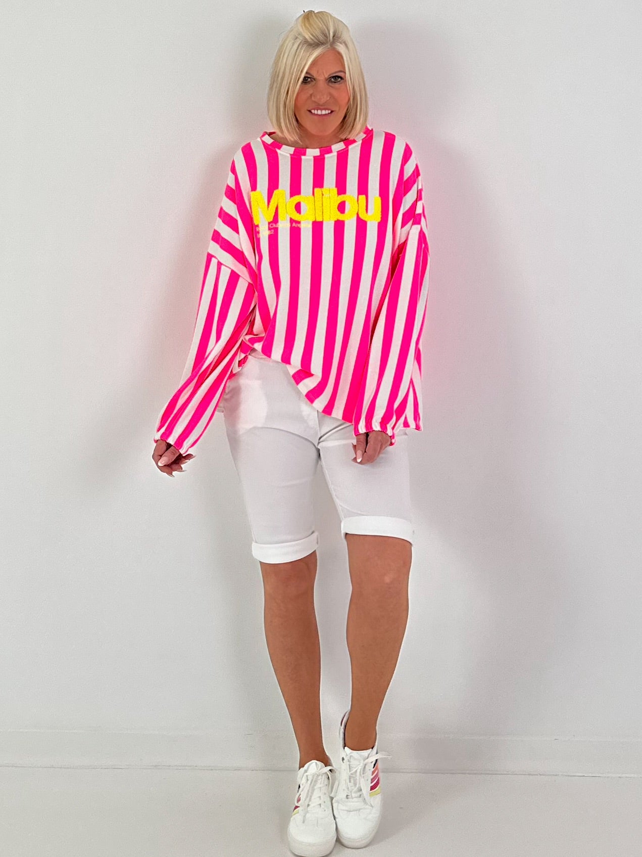 Sweater Malibu - neon pink-white
