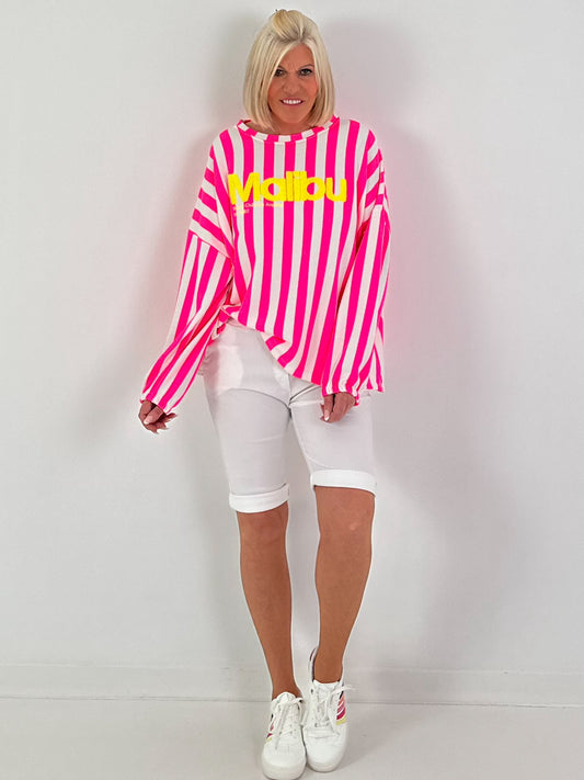 Sweater Malibu - neonpink-weiss