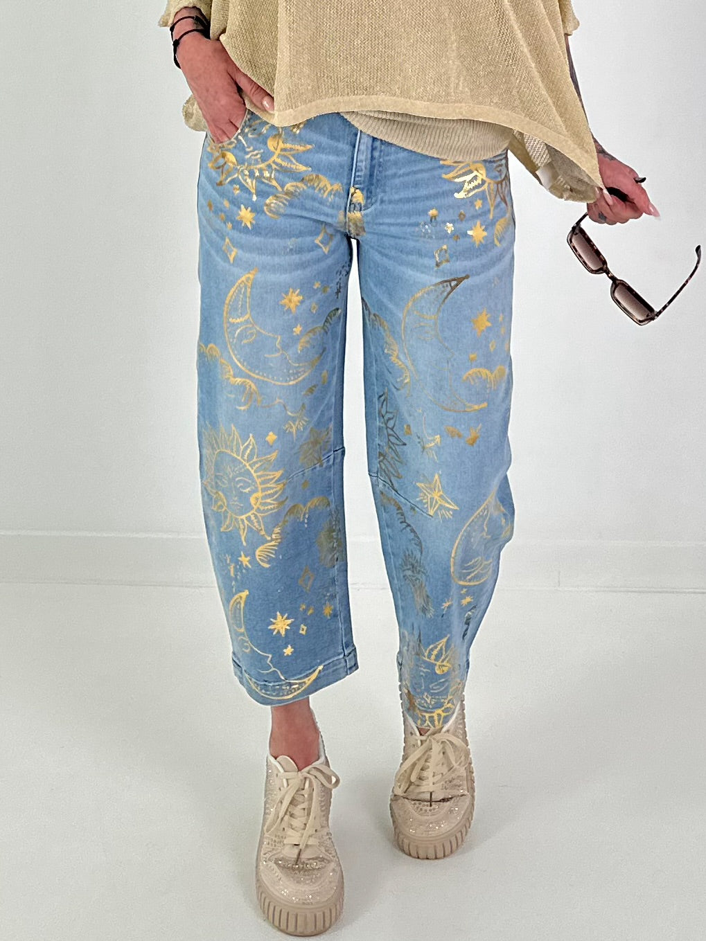 Jeans with sun motif - denim