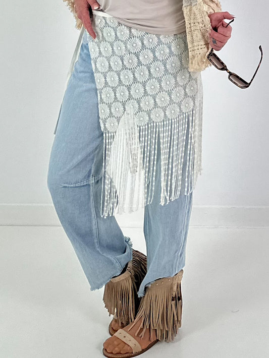 Jeans with crocheted top - denim