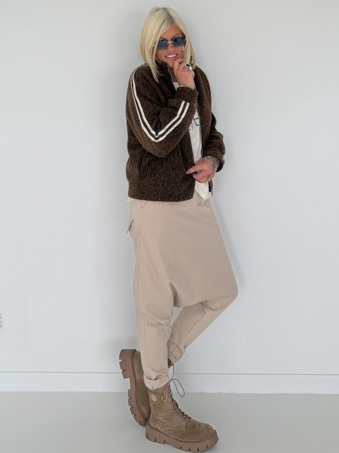 Jacke mit Streifen-Details - mokka (lieferbar ab ca.01.09.26)