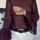 Mesh Shirt mit Punkten und Volantärmeln - burgundi