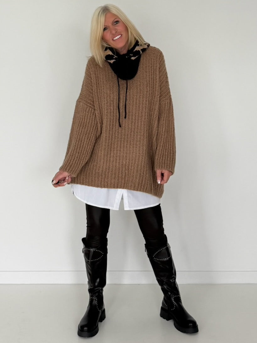 Ribbed knit sweater - caramel