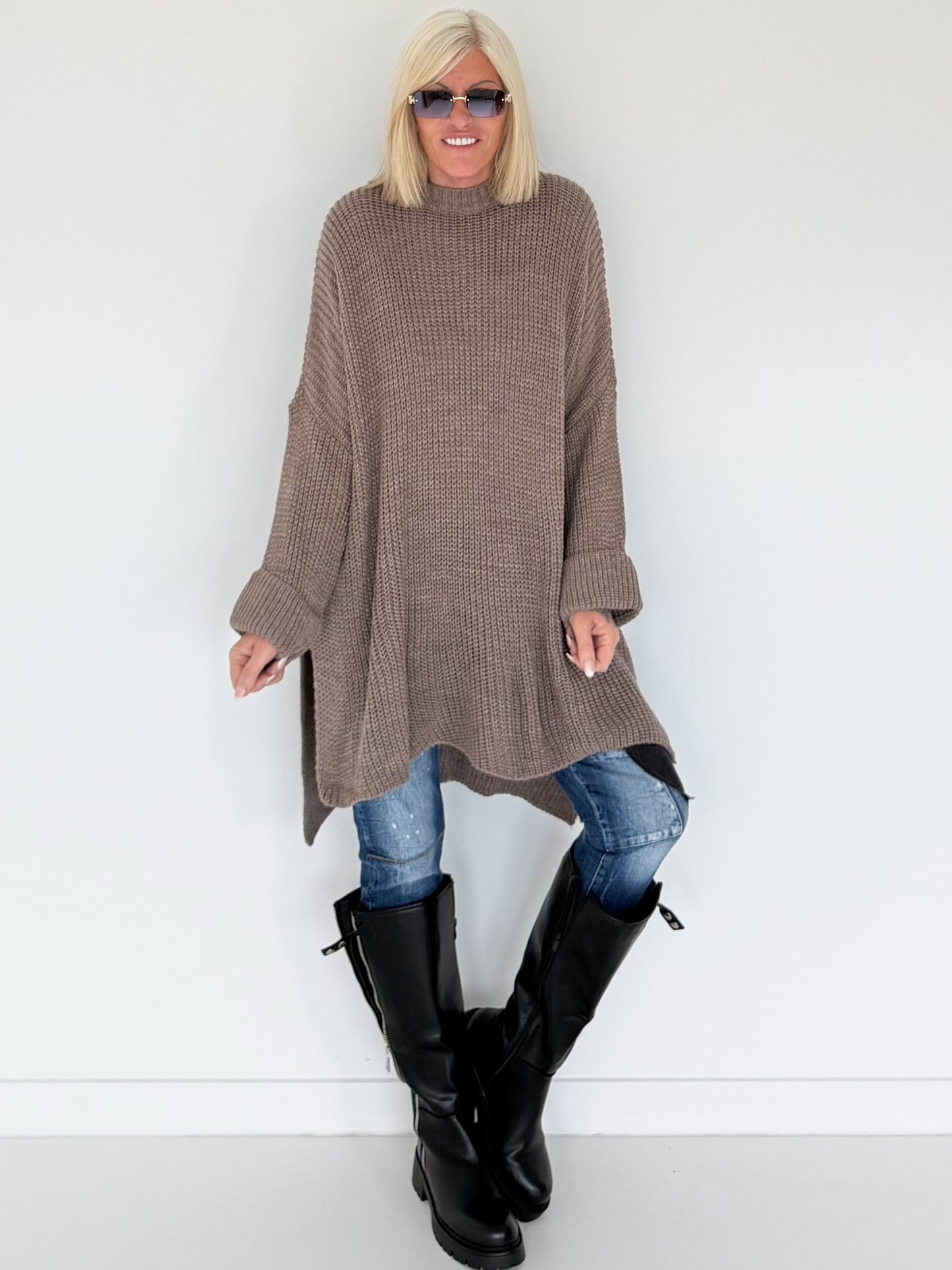 Long Strickpullover - taupe