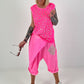 Ripp Top mit Glitzer Leo - neonpink