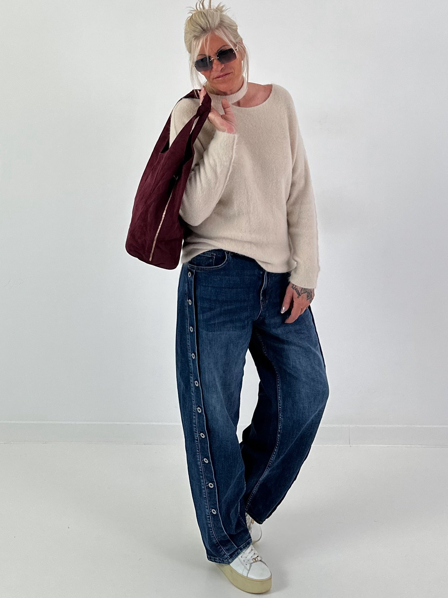 Knitted sweater with cut-out - beige