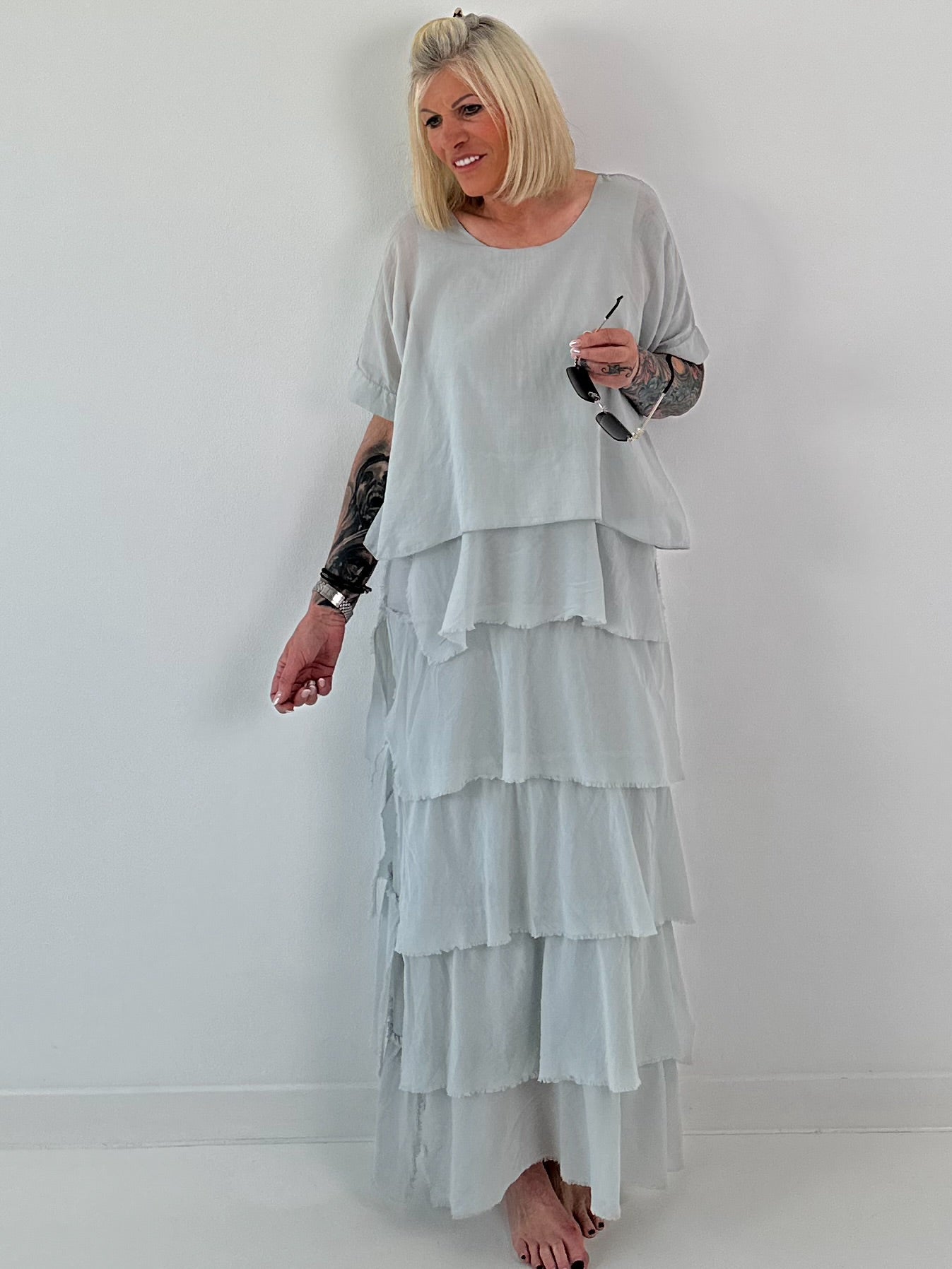 Kleid im Lagenlook - hellgrau