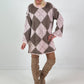 Lange trui/jurk model "Retro Diamond" - roze-taupe