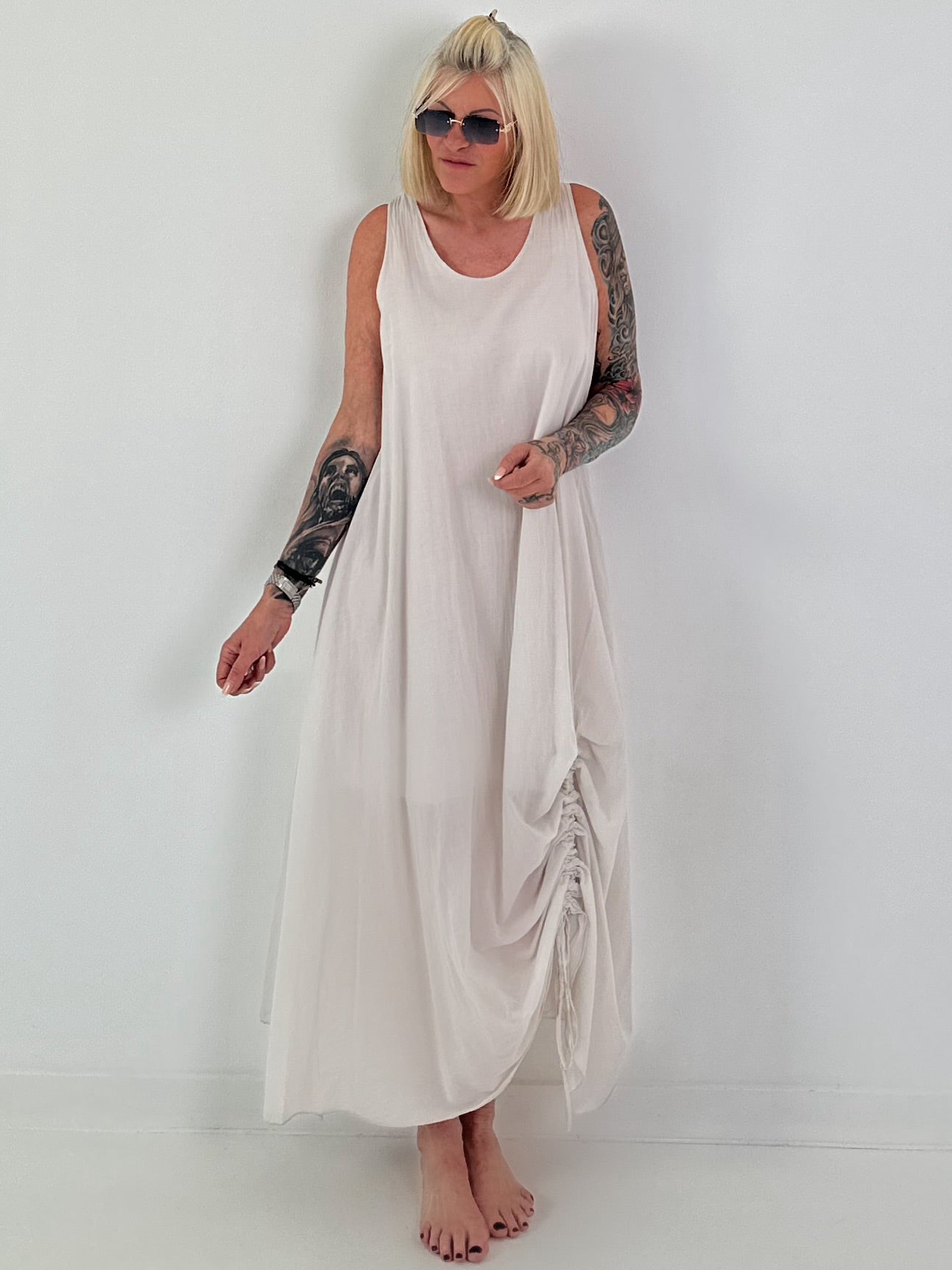 Sommerkleid mit Raff-Detail - beige