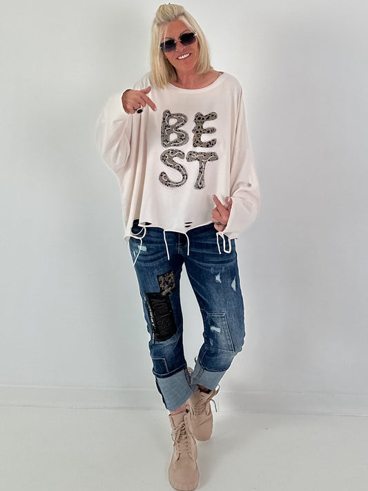 Oversized Sweatshirt mit aufwendigen Details - beige