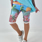 Short met all-over print - turquoise-roze-meerkleurig