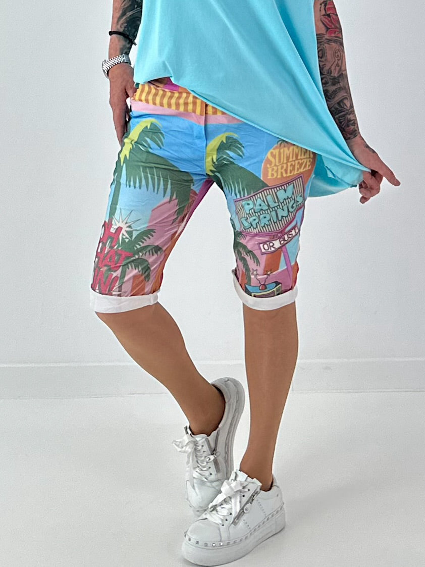 Short met all-over print - turquoise-roze-meerkleurig
