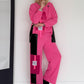 Stylischer Zweiteiler mit Lederoptik- und Kord-Details - pink