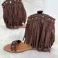 Boho Sandals with Fringes - dark brown