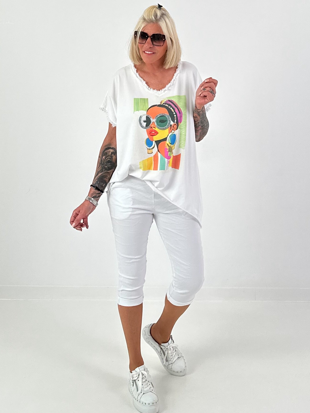 Capri Pants with Tie Waist - White