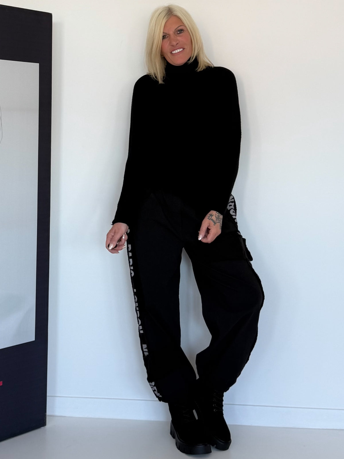 Basic Rollkragenpullover - schwarz