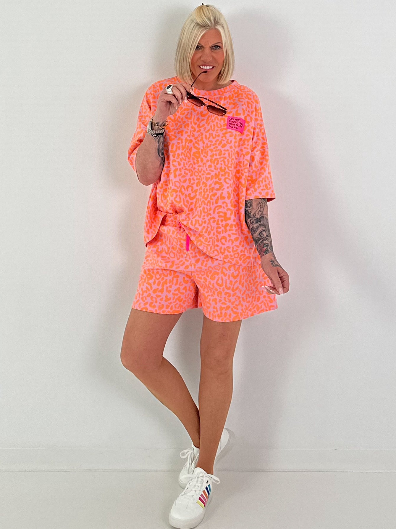 Two-piece set with leopard print - pink-orange