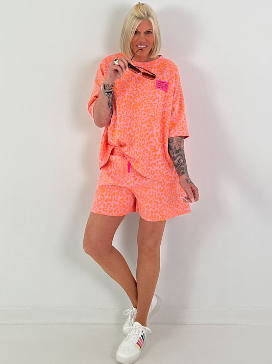 Zweiteiler mit Leo Muster - rosa-orange