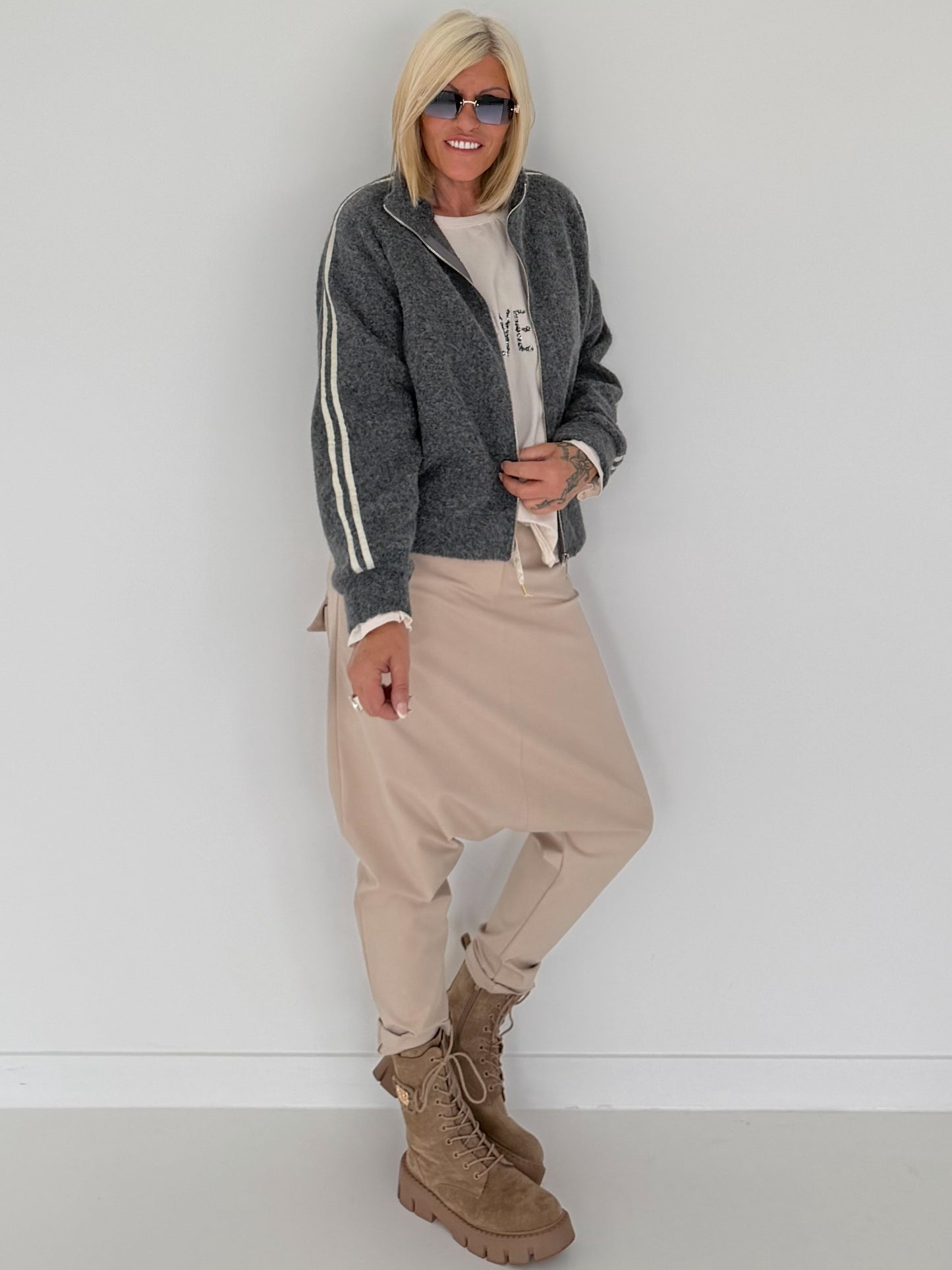 Jacke mit Streifen-Details - grau