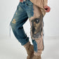 Jogg-Jeans im used Look Woman`s Face - denim