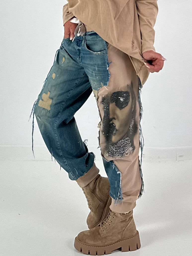 Jogg-Jeans im used Look Woman`s Face - denim