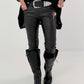 Vegan leather trousers with patch - black